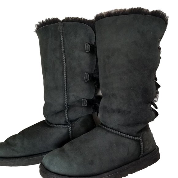 UGG Girls Bailey Bow II Boot Women Size 9 Black Triple Bow Tall 1007309Y - Picture 9 of 14